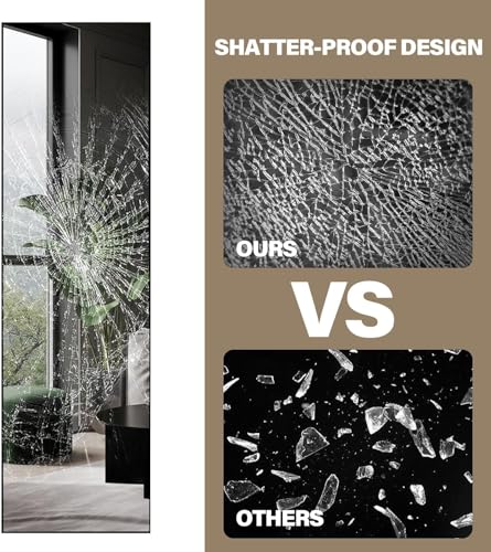 Floor Mirror with Stand, 59x16 Aluminum Alloy Frame for Livingroom Home Decor, Free Standing or Wall-Mounted, Black