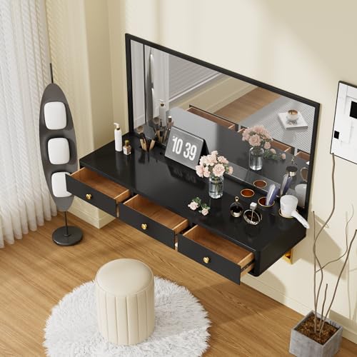 Black Makeup Vanity Desk with Mirror and Storage for Bedroom and Bathroom