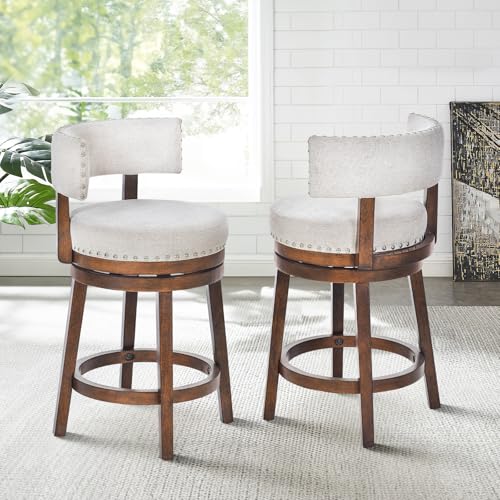 Set of 2 Modern Swivel Barstools for Kitchen Island or Dining Room, Beige