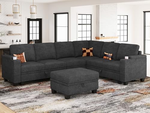 Space-Saving Dark Gray L-Shaped Sectional Sofa with Storage for Living Room