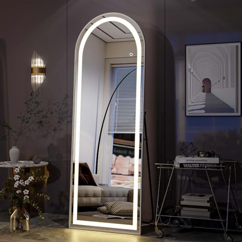 Full Length LED Arched Mirror with Stand for Living Room and Cloakroom