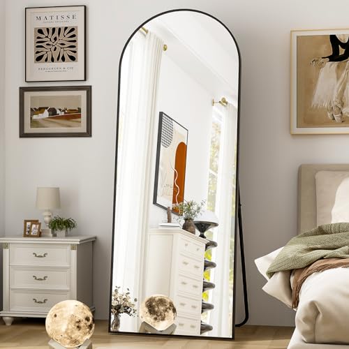 HARRITPURE 64x21 Arched Full Length Mirror - Free Standing or Wall-Mounted, Black Aluminum Frame for Living Room, Bedroom, and Cloakroom