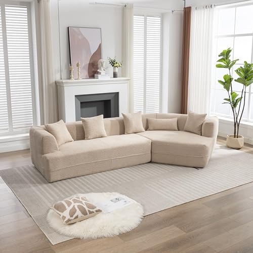 Modern Minimalist Modular Sectional Sofa Set for Living Room in Light Brown Boucle Fabric