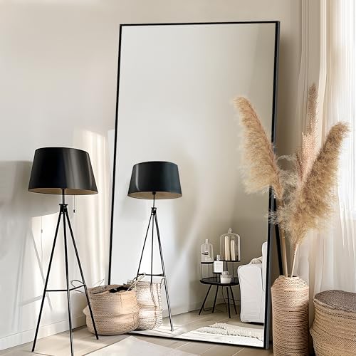 Oversized Full Length Mirror with Stand for CDT MEDIA - Black Aluminum Frame - Free Standing, Hanging or Leaning