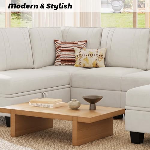 Luxury 4 Seater Velvet Sectional with Reversible Chaise and Ottoman