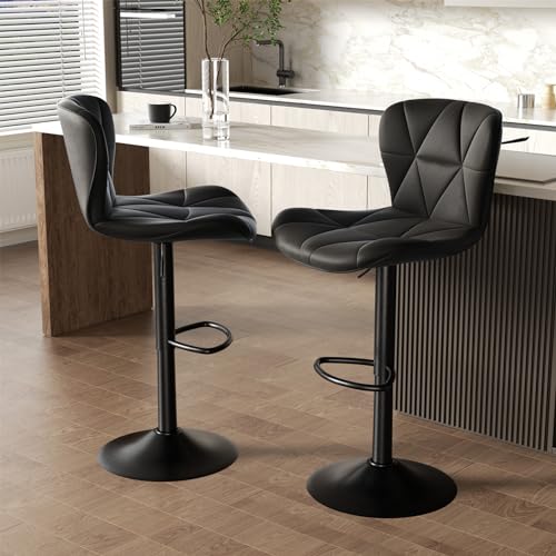 Stylish Black Faux Leather Swivel Barstool Set, Counter Height