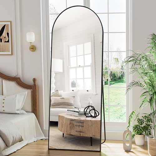 Black Arched Floor Mirror, 56x20, Standing or Leaning, Bedroom Mirror