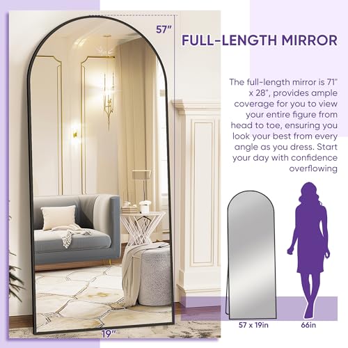 Black Full-Length Arched Mirror for Bedroom and Living Room