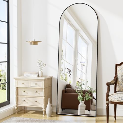 Black Arched Floor Mirror, 56x20, Standing or Leaning, Bedroom Mirror
