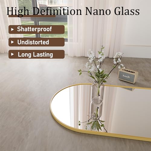 Full Length Arch Mirror with Stand, Gold, for Bedroom and Living Room