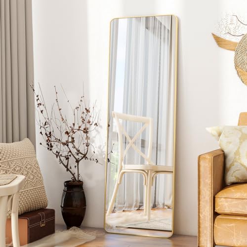 Gold Full-Length Floor Mirror for Living Spaces