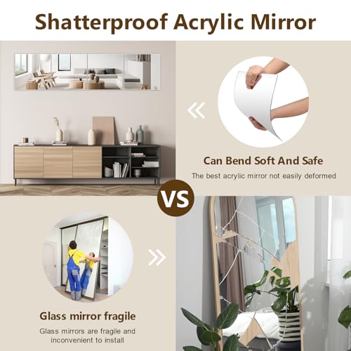 Unbreakable Mirror Tiles for Bedroom Home Gym Door, Full Body Shatterproof Mirror Stickers for Walls (4pcs)
