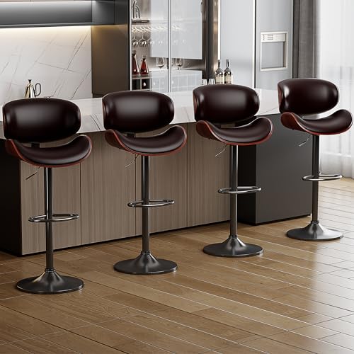 Modern Brown Bar Stools Set of 4 for Kitchen and Dining Room