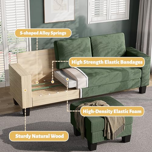 Small Green L-Shaped Sectional Sofa for Apartments, Living Rooms, and Offices