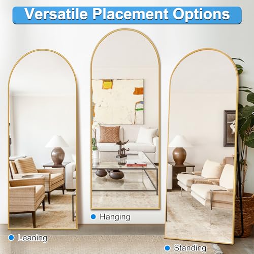 Gold Full Length Arched Mirror with Stand - Free Standing or Wall Lean