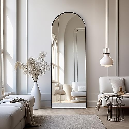 Black Arched Floor Mirror, 56x20, Standing or Leaning, Bedroom Mirror