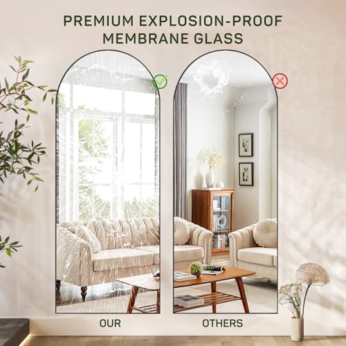 Arched Full-Length Mirror, 16x59 with Shatter-Proof Glass, Floor Standing or Leaning, Aluminum Frame for Bedroom or Cloakroom