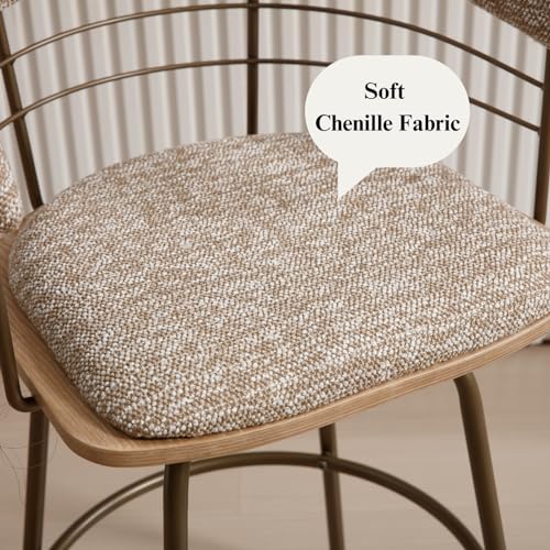 Set of 2 Mid-Century Swivel Bar Stools for Kitchen Island, 26 Inch Counter Height in Khaki Chenille Fabric