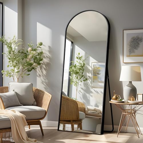CDT MEDIA 64x24 Full Length Mirror with Stand - Aluminum Frame, Black, for Bedroom, Living Room, or Dressing Room