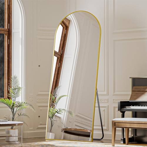 Full Length Arch Mirror with Stand, Gold, for Bedroom and Living Room