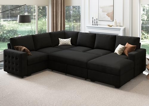Sectional Sleeper Sofa with Pull-Out Bed and Storage for Living Room, Black Velvet