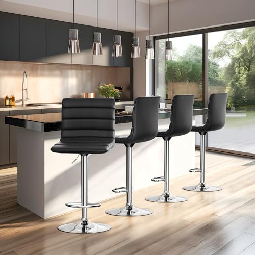 CDT MEDIA Modern Adjustable Swivel Bar Stools (Set of 2, Black)