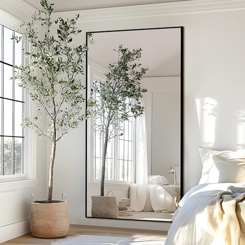 Black Full Length Mirror with Stand - Large Thin Frame