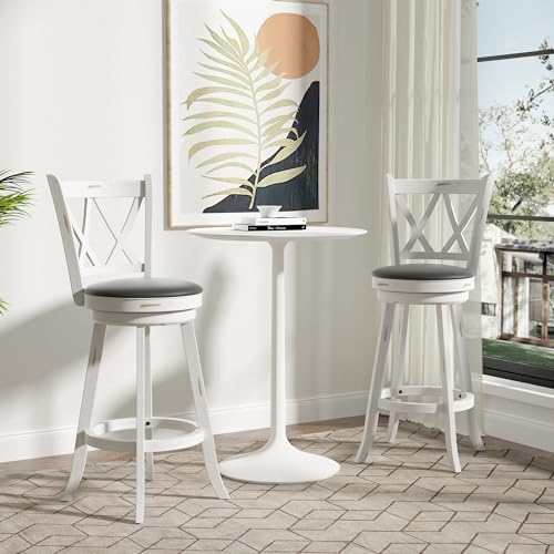 Antique White Swivel Bar Stools with High Back - Set of 2