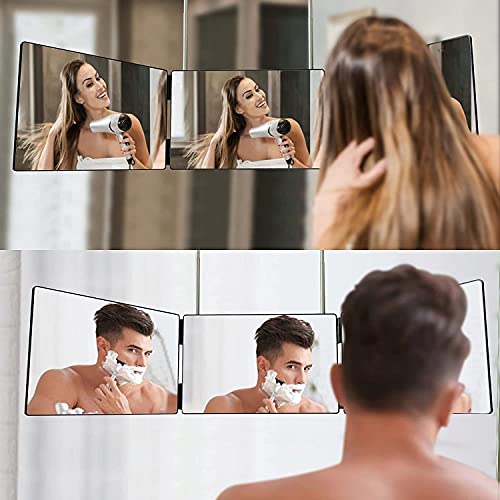 3 Way Hair Cutting Mirror with Adjustable Height Hooks and 5X Magnification, for Makeup and Hair Styling.