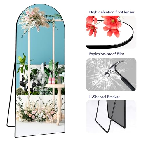 Oversized Black Full Length Mirror with Stand for Home Decor