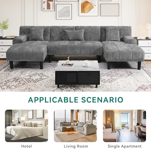 CDT MEDIA U-Shaped Sectional Couch with Charging Ports & Double Chaise