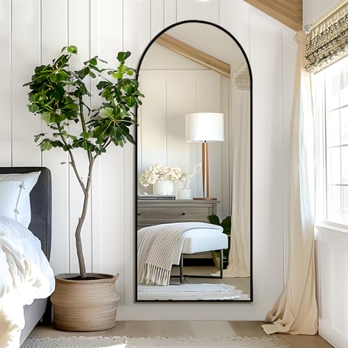 Full Body Mirror, 64x24, Black Arched Frame, Free Standing or Wall Leaning