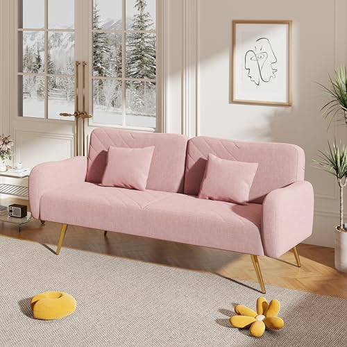 CDT MEDIA Sectional Sofa Bed with Adjustable Back, 2 Throw Pillows and Modular Design for Living Room, Bedroom, Apartment