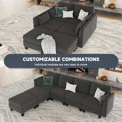 Comfortable U Shaped Modular Sectional Sofa with Memory Foam for Living Room, Dark Grey