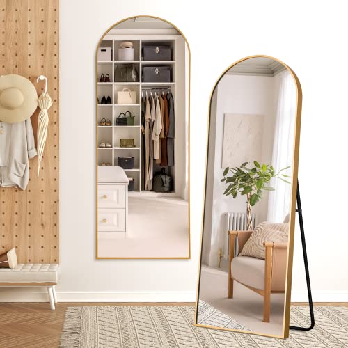 CDT MEDIA Arch Full Length Mirror, 64 x 21 Gold Floor Mirror for Bedroom/Bathroom/Dorm Room/Vanity
