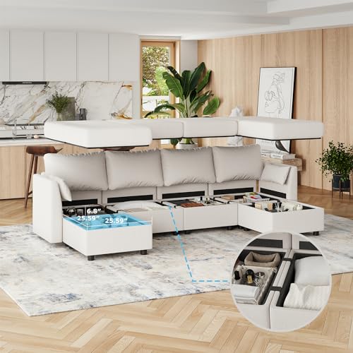 Modular Sectional Sofa with Memory Foam and Storage: U-Shaped for Living Room