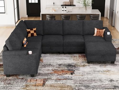 Space-Saving Dark Gray L-Shaped Sectional Sofa with Storage for Living Room