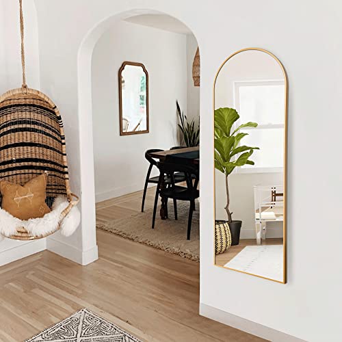 CDT MEDIA Arch Full Length Mirror, 64 x 21 Gold Floor Mirror for Bedroom/Bathroom/Dorm Room/Vanity