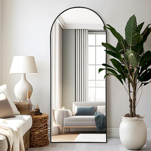 CDT MEDIA 64x24 Full Length Mirror with Stand - Aluminum Frame, Black, for Bedroom, Living Room, or Dressing Room