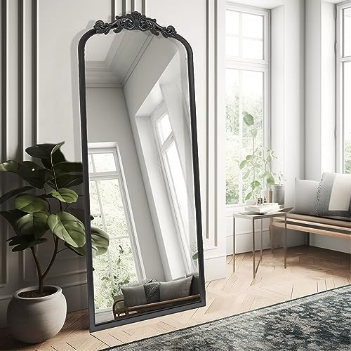 Elegant Antique Black Full-Length Wall Mirror for Entryway, Living Room, Hallway