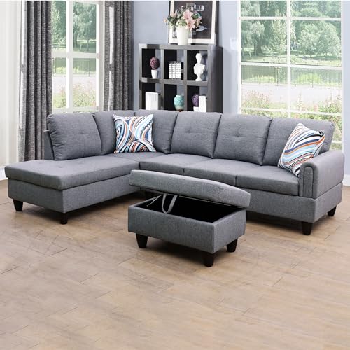 CDT MEDIA L Shaped Modular Sofa with Storage Ottoman - Dark Grey. Suitable for Apartments, Living Rooms, and Offices.