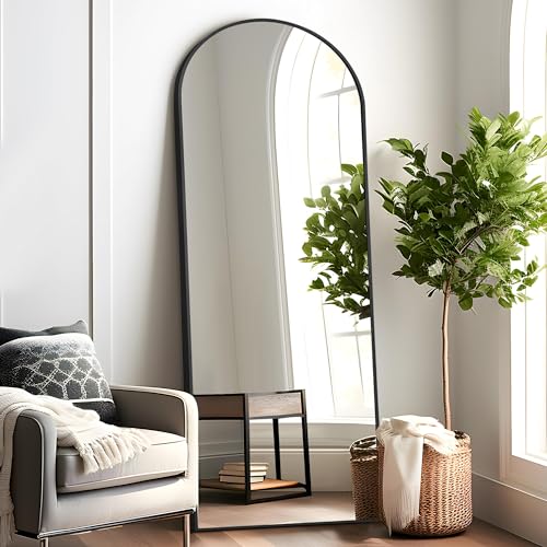 CDT MEDIA 64x24 Full Length Mirror with Stand - Aluminum Frame, Black, for Bedroom, Living Room, or Dressing Room