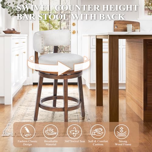 Beige Modern Swivel Barstools for Kitchen Island or Dining Room (Set of 2)
