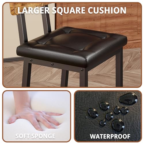Set of 2 PU Upholstered Bar Stools with Back and Footrest for Kitchen Island - Rustic Brown and Black