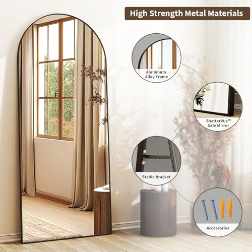 Black Aluminum Frame Floor Mirror - 56x21 Full-Length Standalone/Wall-Leaning for Living Room, Bedroom, and Cloakroom