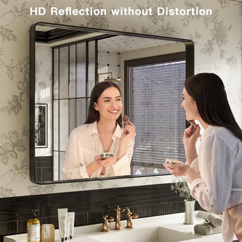 40 x 32 Black Metal Framed Bathroom Mirror for Wall