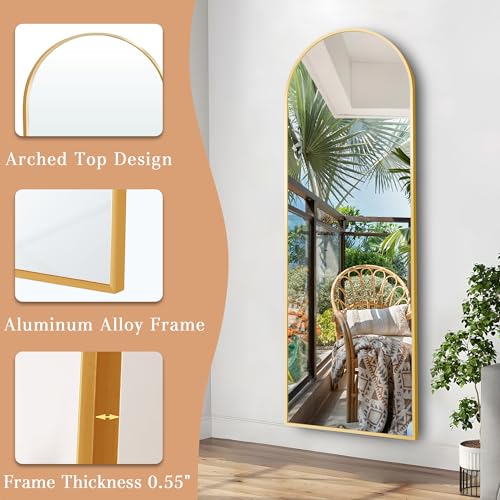 Full Length Free Standing Mirror with Thin Aluminum Alloy Frame for Bedroom, Living Room, and Dressing Room, 57 x 20, Gold