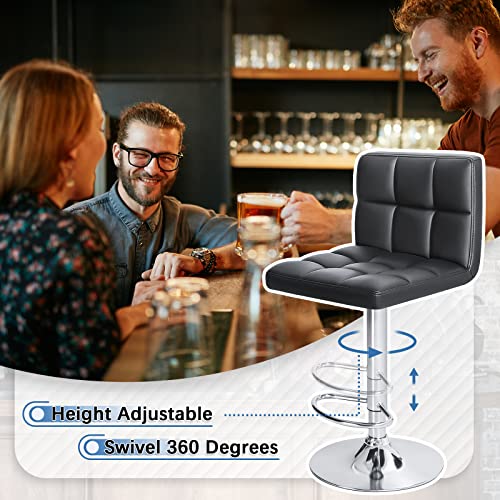 Black Leather Adjustable Swivel Barstools for Kitchen Counter - Set of 2