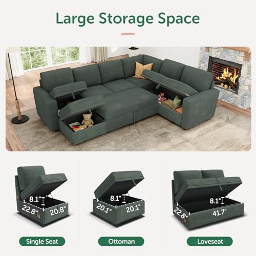 Modular Sectional Sleeper Sofa with Pull Out Bed for Living Room, Green