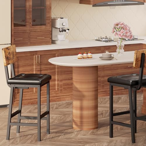 Set of 2 PU Upholstered Bar Stools with Back and Footrest for Kitchen Island - Rustic Brown and Black